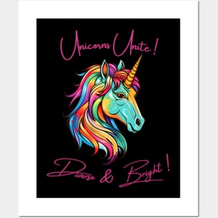 Unicorns unite, diverse and bright, LGBTQIA+ theme Posters and Art